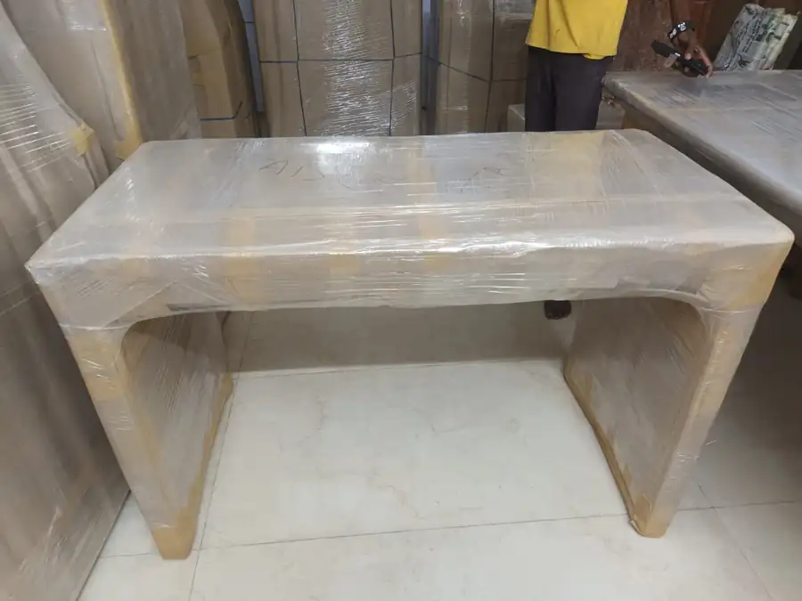 Study desk packed in corrugated sheet and stretch film